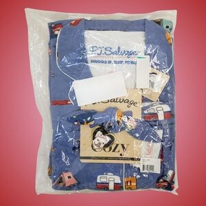 PJ Salvage Flannel Pajama Set Long Sleeve Top, Pants & Headband Periwinkle XS 🏕